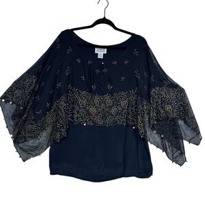 Vintage Tantrums Collection Black Sheer Cape Fairycore Sequin Whimsigoth Size XL